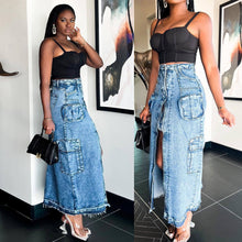 Load image into Gallery viewer, Pocket slit stretch denim skirt AY3228
