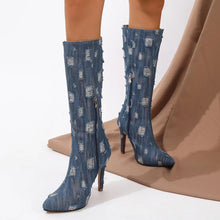 Load image into Gallery viewer, Fashion sequin denim boots HPSD287
