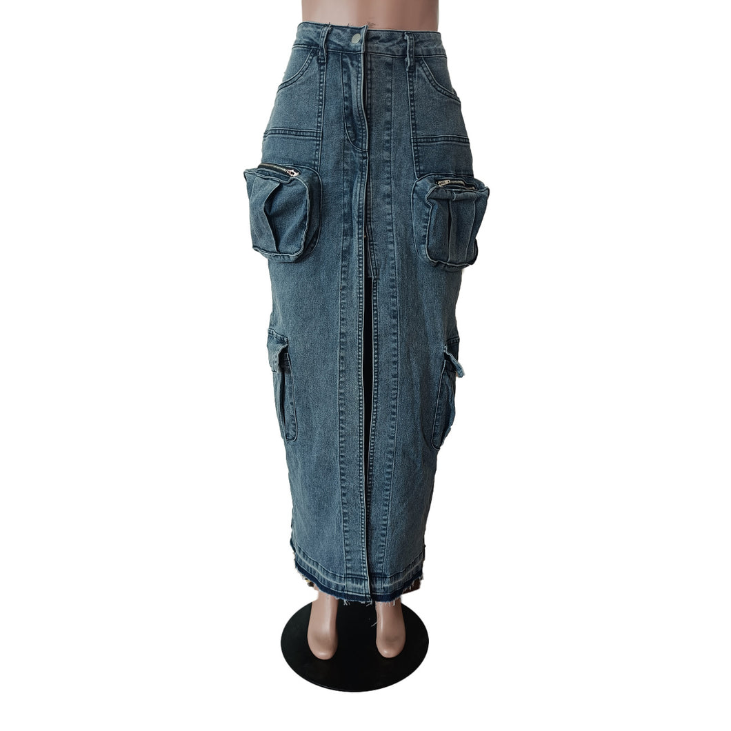 Pocket slit stretch denim skirt AY3228