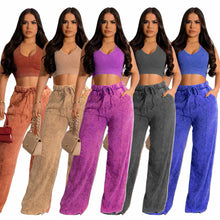 Load image into Gallery viewer, Sleeveless short top with elastic waist and wide leg pants set AY2854
