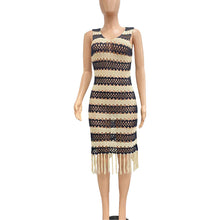 Load image into Gallery viewer, Sexy sleeveless knit crochet tassel beach dress AY2960
