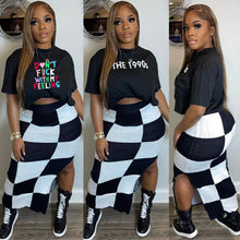Load image into Gallery viewer, Black and white checkered printed casual two-piece set AY2858
