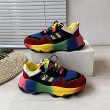 Load image into Gallery viewer, Rainbow sole lace up fly knit sneakers  HPSD288
