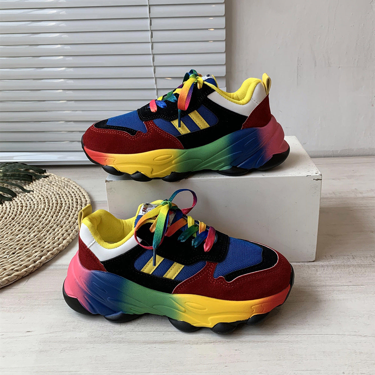 Rainbow sole lace up fly knit sneakers  HPSD288