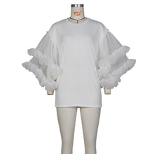 Load image into Gallery viewer, Fashion casual loose stitching mesh sleeves solid color T-shirt skirt AY3096
