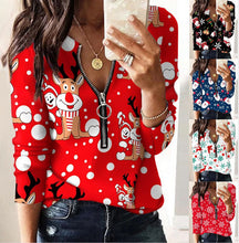 Load image into Gallery viewer, Christmas print V-neck long sleeved top AY3289
