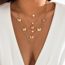 Load image into Gallery viewer, Butterfly tassel pendant with stacked necklace set AE4146
