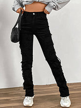 Load image into Gallery viewer, Stretch patch denim layered straight leg jeans AY3329
