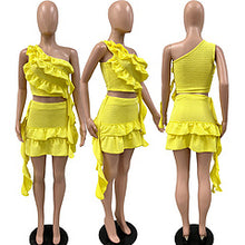 Load image into Gallery viewer, Fringe lotus leaf single shoulder half skirt two-piece set AY3463
