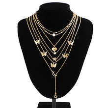 Load image into Gallery viewer, Butterfly tassel pendant with stacked necklace set AE4146
