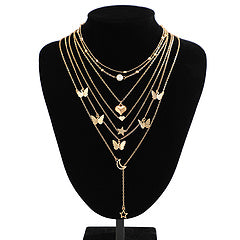 Butterfly tassel pendant with stacked necklace set AE4146