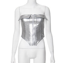 Load image into Gallery viewer, PU leather fishbone sexy shaping zipper top AY3357
