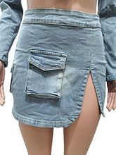 Load image into Gallery viewer, Button zipper irregular slit denim skirt suit AY3409
