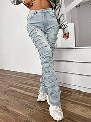 Stretch patch denim layered straight leg jeans AY3329