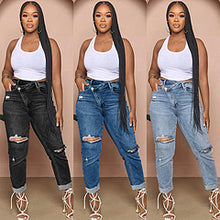 Load image into Gallery viewer, Personality ripped diagonal buckle stretch jeans AY3370
