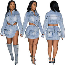 Load image into Gallery viewer, Button zipper irregular slit denim skirt suit AY3409
