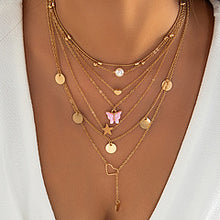 Load image into Gallery viewer, Butterfly tassel pendant with stacked necklace set AE4146
