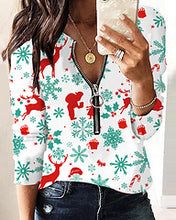 Load image into Gallery viewer, Christmas print V-neck long sleeved top AY3289
