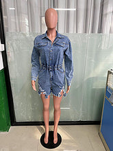 Load image into Gallery viewer, High stretch ripped tassel wash denim jumpsuit AY3358
