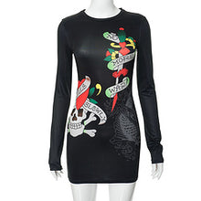 Load image into Gallery viewer, Casual printed round neck long sleeved slim fit dress AY3353
