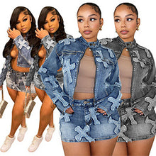 Load image into Gallery viewer, Denim embroidered short skirt jacket set AY3321
