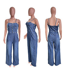 Load image into Gallery viewer, Sexy shoulder strap denim jumpsuit wide leg pants flared pants AY3430
