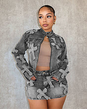 Load image into Gallery viewer, Denim embroidered short skirt jacket set AY3321
