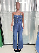 Load image into Gallery viewer, Sexy shoulder strap denim jumpsuit wide leg pants flared pants AY3430
