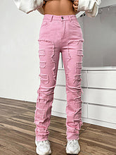 Load image into Gallery viewer, Stretch patch denim layered straight leg jeans AY3329
