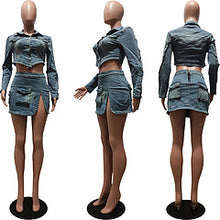 Load image into Gallery viewer, Button zipper irregular slit denim skirt suit AY3409
