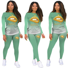 Load image into Gallery viewer, Gradient color female lip printing suit

