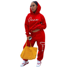 Load image into Gallery viewer, Plus velvet printing drawstring hooded two-piece suit（AY1540）
