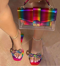 Load image into Gallery viewer, Square head rhinestone butterfly colorful slippers （only slippers）
