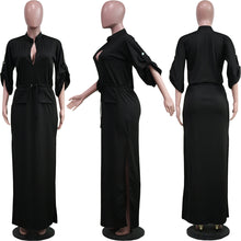 Load image into Gallery viewer, Fashion stand collar split solid color dress（AY2430）

