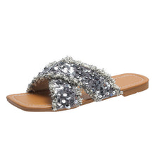 Load image into Gallery viewer, Sequin cross flat slippers
