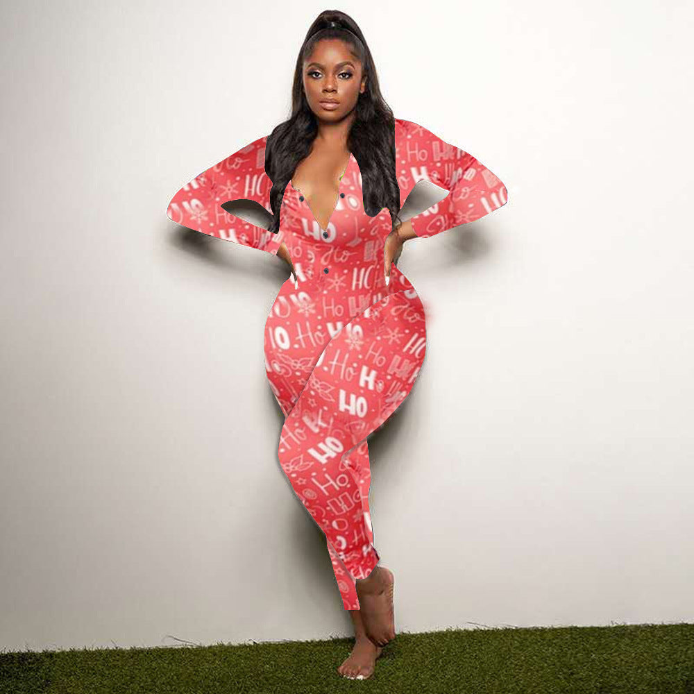 Christmas letter print jumpsuit（AY1568)