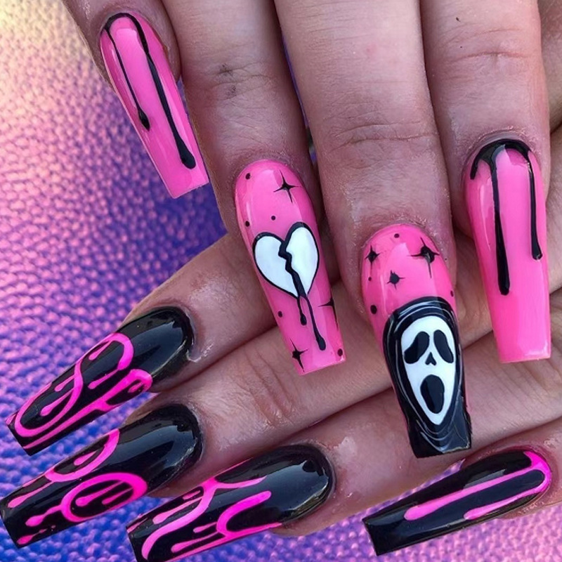 Halloween Ghost Face Blood Drop Long Ballet Nails（AE4114）