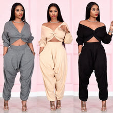 Load image into Gallery viewer, Sexy Navel Cropped Cross V-Neck Suit（AY2389）

