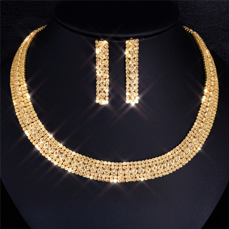 Luxury golden rhinestone necklace earring set（AE4076）