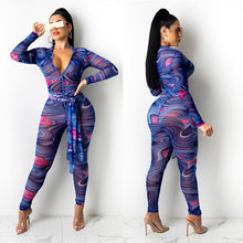 Load image into Gallery viewer, Printed net yarn jumpsuit AY1215
