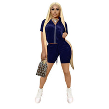 Load image into Gallery viewer, Fashion Velvet Short Sleeve Shorts Two Sets（AY1815）
