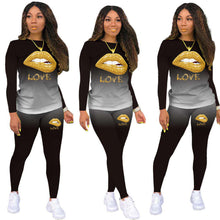 Load image into Gallery viewer, Gradient color female lip printing suit
