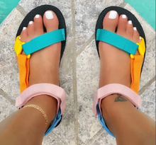 Load image into Gallery viewer, Colorblock printed beach sandals for summer
