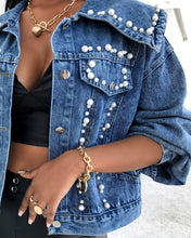 Load image into Gallery viewer, Fashionable pearl denim jacket（AY1288)

