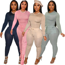 Load image into Gallery viewer, Casual Solid Color Slim Fit Long Sleeve Two Piece Set（AY1791）
