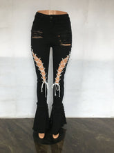 Load image into Gallery viewer, Fashion lace up ripped denim flared pants（AY2333）
