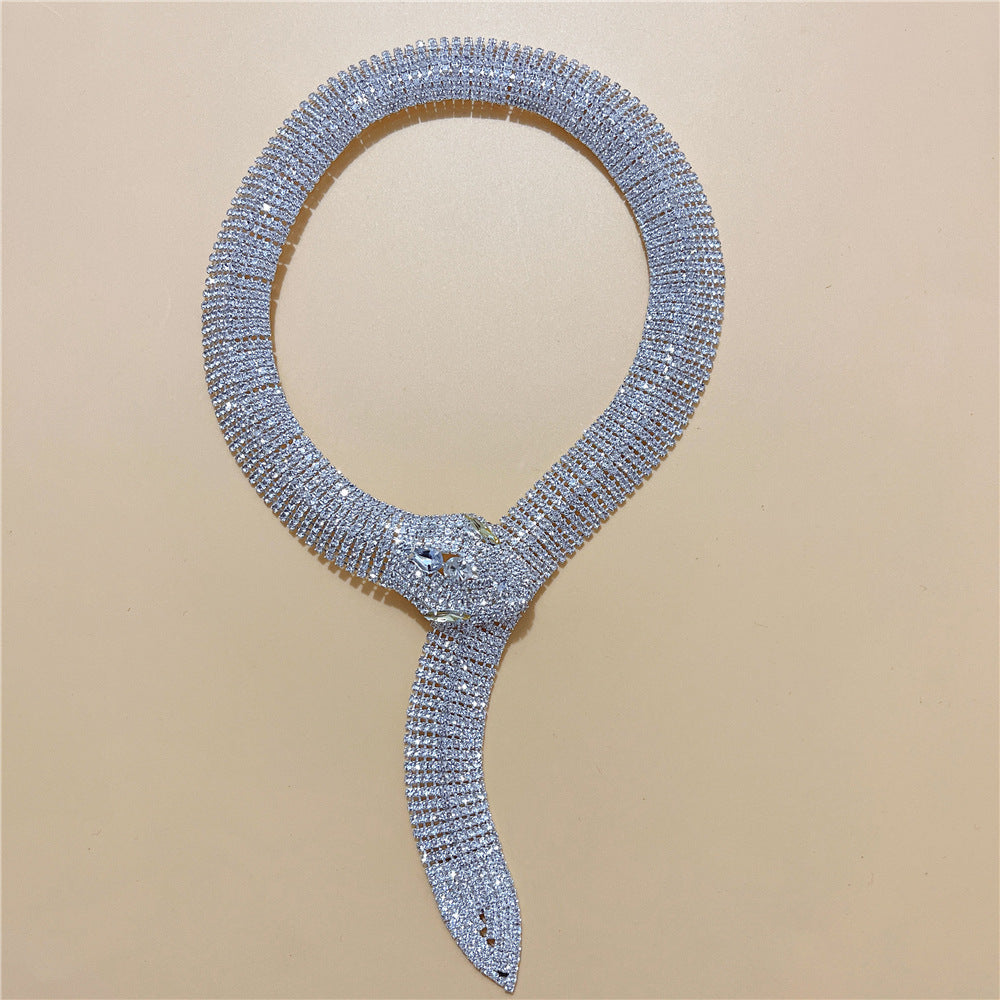 Cross Snake Head Full Rhinestone Necklace（AE4078）