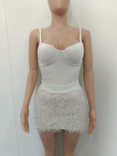 Load image into Gallery viewer, Sling Jumpsuit with Fur Bottom Dress Set with Chest Pads AY2700

