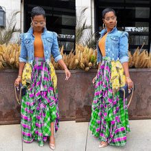 Load image into Gallery viewer, Trendy stitching printed plaid long skirt AY1481
