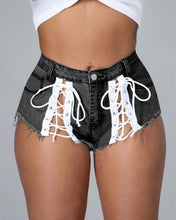 Load image into Gallery viewer, Lace up fringed denim shorts（AY2263）
